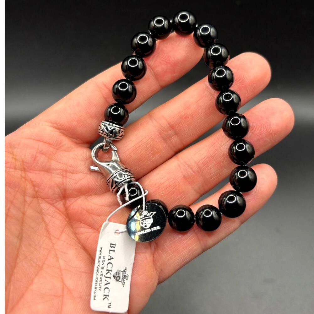 Blackjack BJS244BSO Men's Black Onyx Beaded Bracelet Stainless Steel NIBWT - Picture 12 of 15